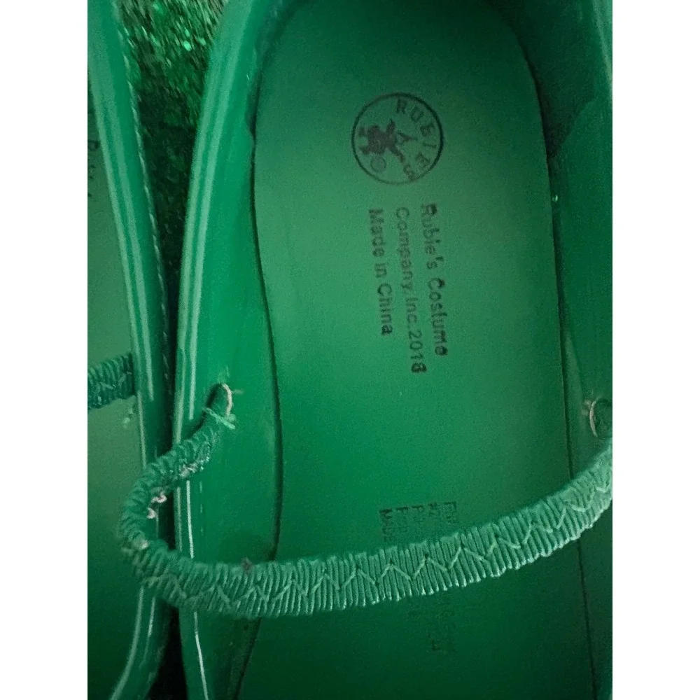 Rubies Costume Green Glitter Mary Jane Flats Girls Bow Dress Shoes 8.25 Inch